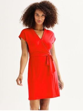Nine West Red Wrap Tie-Waist Mini Dress
